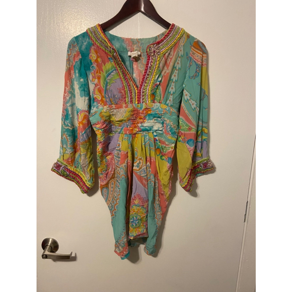 Rare Emamó Womens Silk Beaded Pastel Paisley/ Floral Cover‎ Up Size Medium - Picture 7 of 8